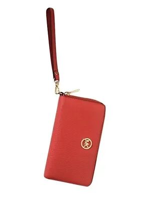 Michael Kors Fulton Large Flat Phone Case Wallet Wristlet Leather Red Sangria • $53.11