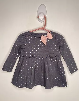 Maggie & Zoe Polka Dot Top Baby Girls 18 Months Long Sleeve Bow Top Gray  • $3.14