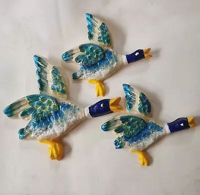 £59.99 • Buy Flying Ducks Plaster Wall Hanging Plaques Handmade In UK Blue Birds 50's Retro