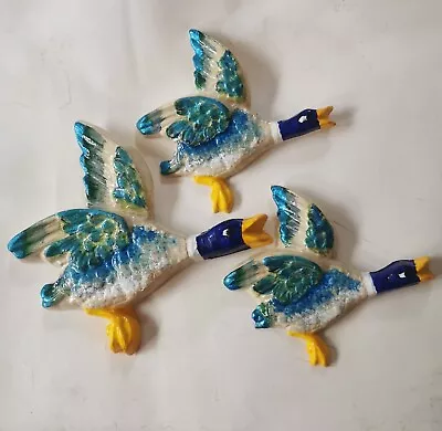 Flying Ducks Wall Hanging Plaster Plaques Handmade  In UK Blue Birds 50's Retro • £59.99