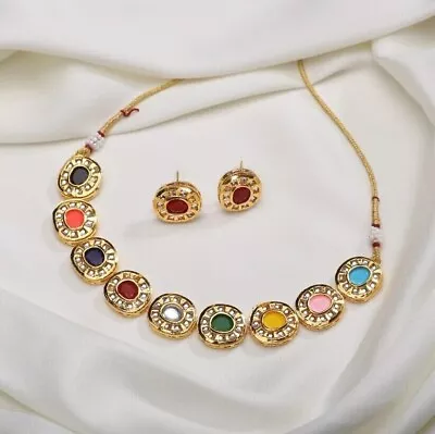 Indian Bollywood Gold Plated Kundan Bridal Choker Necklace Set Wedding Jewelry • $21.59