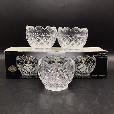 Shannon By Godinger Set Of 3 24% Lead Crystal Votives W/ Tealights New In Box • $34.89