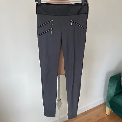 Nicole Miller Stretch Ponte Leather Waistband Zipper Accent Gray Pants EUC Sz 2 • $60