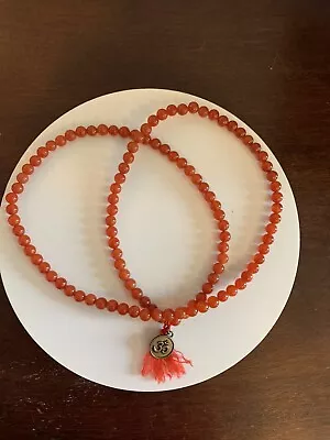 Carnelian 108 Bead Mala Necklace - 7.5 Mm Prayer Beads - Mantra Chant Beads • $16.50