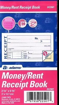 Adams Money/Rent Receipt Books - DC2501 - 5 Pack -©2010 TOPS - 2 3/4  X 5 3/8   • $19.98