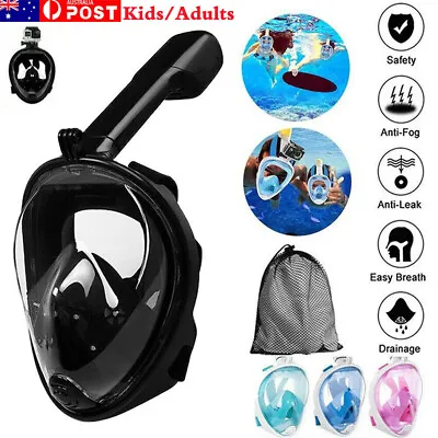 $30.32 • Buy Adult Kids Full Face Snorkel Masks Diving Goggle Snorkeling Set For GoPro Swim