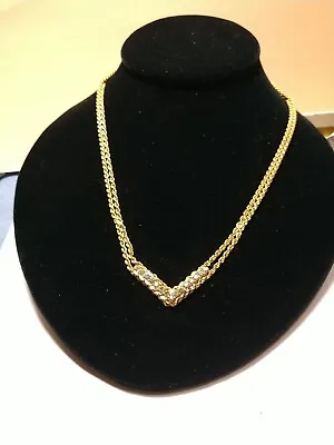 $22 • Buy Gold-tone Choker Necklace Double Chain With Rhinestones V Shape 16 