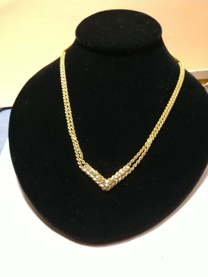 $22 • Buy Gold-tone Choker Necklace Double Chain With Rhinestones V Shape 16 