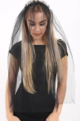 £3.49 • Buy Ladies Fancy Dress Black Halloween Zombie Bride Wedding Costume Veil Headband 