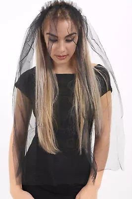 Ladies Fancy Dress Black Halloween Zombie Bride Wedding Costume Veil Headband  • £3.69