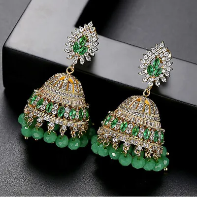 $26.73 • Buy Indian Jhumka Jhumki Bollywood Crystal Drop Dangle Earrings Bridal Wedding Gifts
