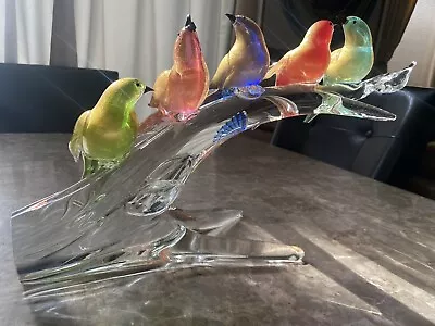 Vintage Murano Art Glass Figurine Of Birds On Clear Glass Tree Branch Italy 24kt • $2700