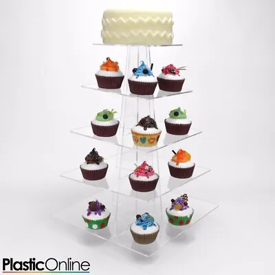 £29.95 • Buy Cupcake Stand 5 Tier Square Clear Acrylic Perspex Tower Weddings Party Display