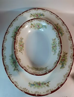 Lrge EMPRESS CHINA Hand Painted Floral 24k Rim Oval Serving Bowl & Plate Set  • $45