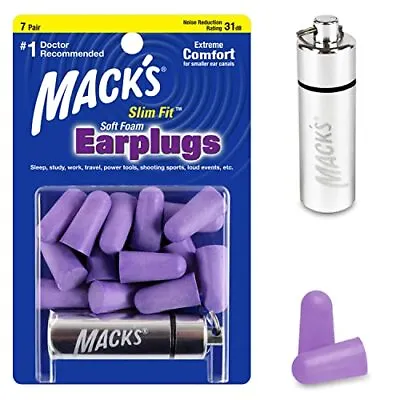 Mack’s Slim Fit Soft Foam Earplugs 7 Pair With Travel Case – Small Ear Plugs ... • $10.35