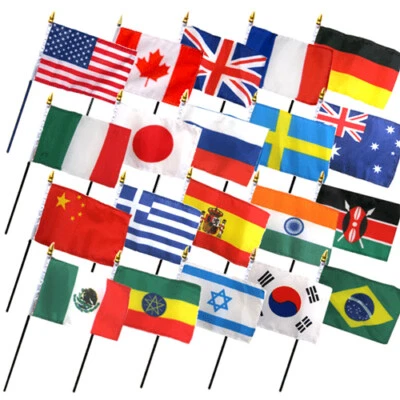 $25 • Buy Set Of 20 International Country Flags 4x6in Stick Flags Of The World