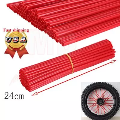 $9.50 • Buy 72X Wheel Spoke Wraps Skins Covers Guard Protector Motorcycle Motocross Bike Red