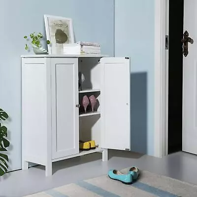 $51.99 • Buy Bathroom Floor Storage Cabinet With Double Door Adjustable 3 Shelves Cabinet