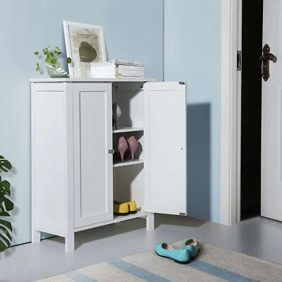 $51.99 • Buy Bathroom Floor Storage Cabinet With Double Door Adjustable 3 Shelves Cabinet