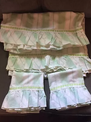 Vintage Martex 2Twin Flat Sheets 2 Pillowcases Green Striped Eyelet VGC • $24