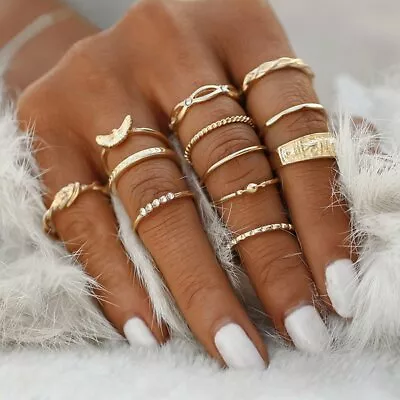 Boho Gold Plated Moon Geometric Above Knuckle Finger Rings Set Women Jewelry New • $2.11