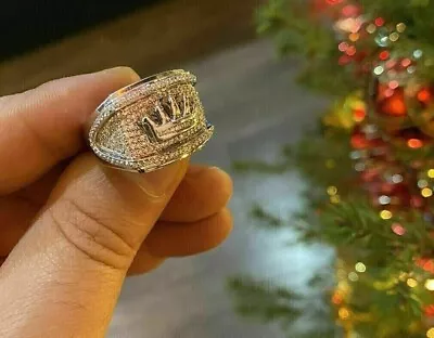 2 Ct Round Cut Moissanite Cluster Men's Wedding Ring 14K White Gold Plated SZ-8 • $101.41