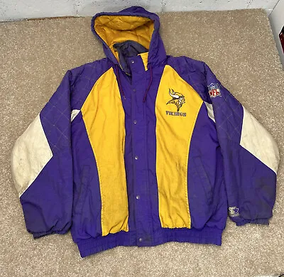 Vintage Minnesota Vikings Starter Pullover Puffer Jacket Logo NFL Men’s Large • $59.49