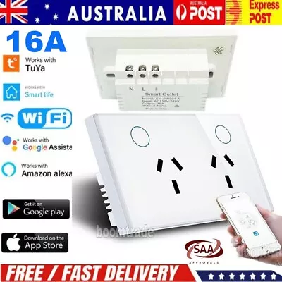 Tuya WIFI LED Double Power Point Socket Glass Switch Wall Outlet For Google Home • $50.99