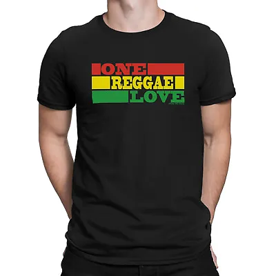 Mens ORGANIC Cotton T-Shirt ONE REGGAE LOVE Rasta Guitar Drum Jamaican Music  • £8.95