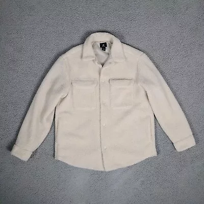 H&M Jacket Mens Medium Tan Shacket Teddy Fleece Fuzzy Pockets • $35