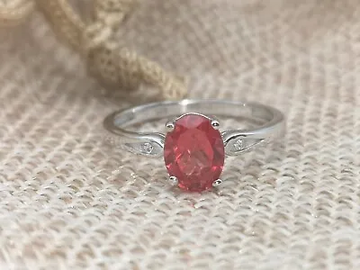 Lab Created Padparadscha Sapphire & Natural Zircon Ring Platinum Overlay 1.81Ct • £17.99