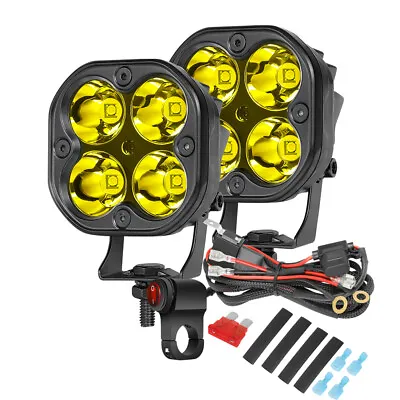 For Motorcycle/E-Bike Headlight 2x3  LED Spot Fog Lights Amber Driving W/Wiring • $39.98