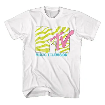 MTV Men's T-Shirt Music Television Fashion Logo Green Neon Zebra Animal Print • $22.13