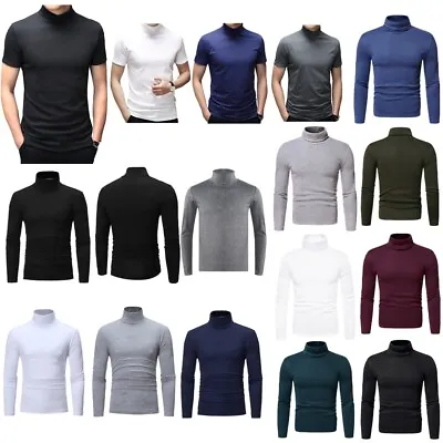 Mens Mock Turtleneck Pullover T-Shirts Top Short/Long Sleeve Solid Undershirts • $12.50