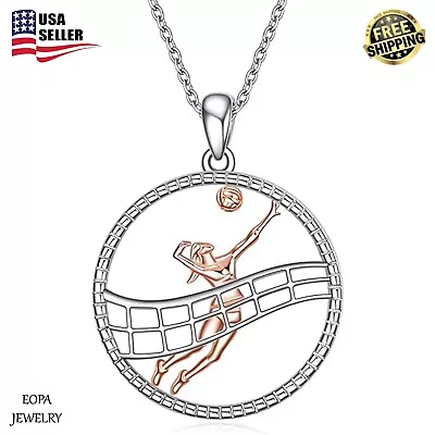 Volleyball Gifts Player Necklace Women 925 Sterling Silver Volleyball Necklace • $140