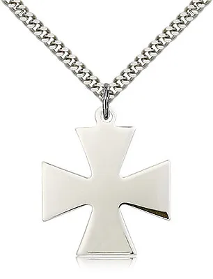 Sterling Silver Maltese Cross Pendant Necklace For Men On 24 Curb Chain Bliss • $76.25