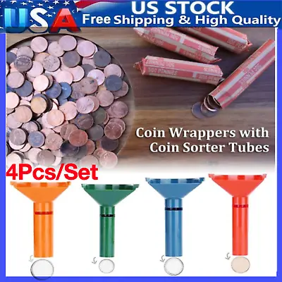 4Pcs Coin Counters & Coin Sorters Tubes Assorted Wrappers Counters Color-Coded • $13.99