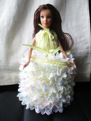 £9.99 • Buy Hand Knitted Brunette Rainbow Doll Toilet Roll Cover With Gift Box