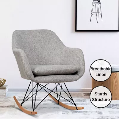Retro Rocking Chair Reclining Armchair Lounge Recliner W/ Linen Fabric Cushion  • $119.90