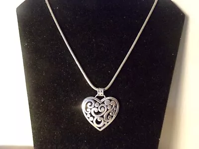 Vtg Brighton Large Silver Plate Open Heart Snake Chain Drop Pendant Necklace 18  • $0.99