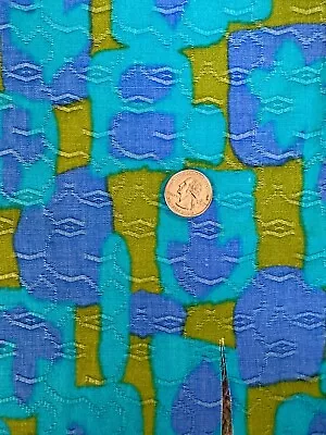 Vintage Groovy MCM Textured Print Fabric Turquoise Blue Olive Green 1-1/3 Yds + • $15.99