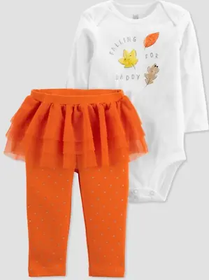 Carters Just One 12 Mo Thanksgiving FALLING FOR DADDY Top Tutu Leggings Set 01 • $7.95