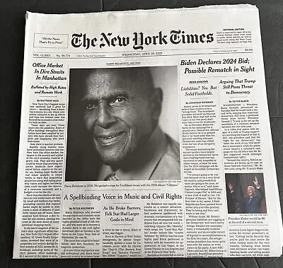 The New York Times Newspaper HARRY BELAFONTE 1927-2023 April 26 2023 Wednesday • $14