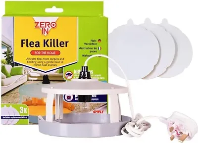 Zero In Flea Trap Killer Unit Home Dog Flea Kills Refill Discs Bulb ZER020 • £12.95