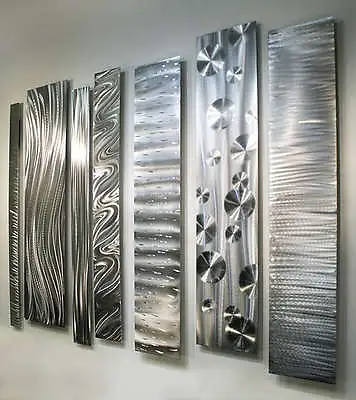 MASSIVE ALL SILVER Metal Wall Art Panels Modern Wall Sculpture. Signed Jon Allen • $585