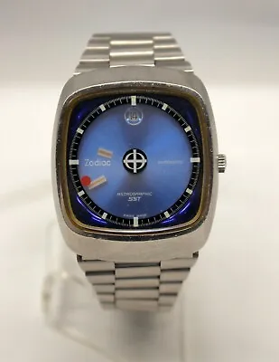 Zodiac SST ASTROGRAPHIC Automatic Watch & Bracelet BLUE MYSTERY DIAL Retro 35mm • $624.95