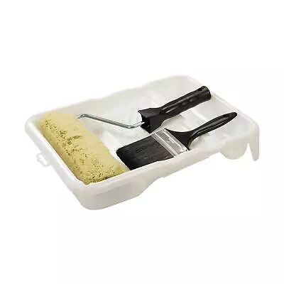 Long Pile Masonry Roller Set 3Pc With Masonry Sleeve Paint Brush Tray Roller • £15.83