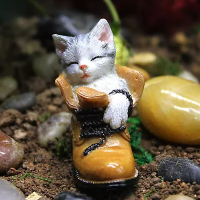 Garden Cats Sleeping In Shoe Lifeful Sleeping Cat Garden Ornament Figurine Cute • $22.95