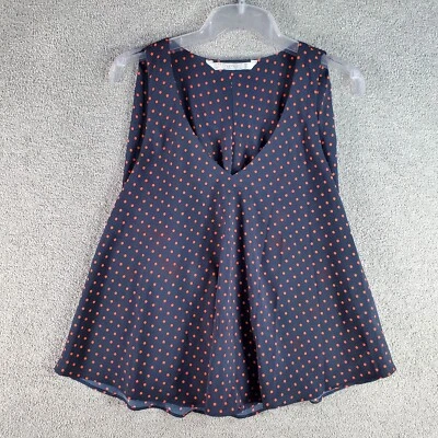$14.99 • Buy ZARA Top Blouse Womens Small Blue Red Sleeveless Polka Dot V-Neck Ladies