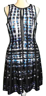 Vince Camuto Fit & Flare Dress ~ Womens 12 ~ Blue/Black Abstract ~ Sleeveless • $16